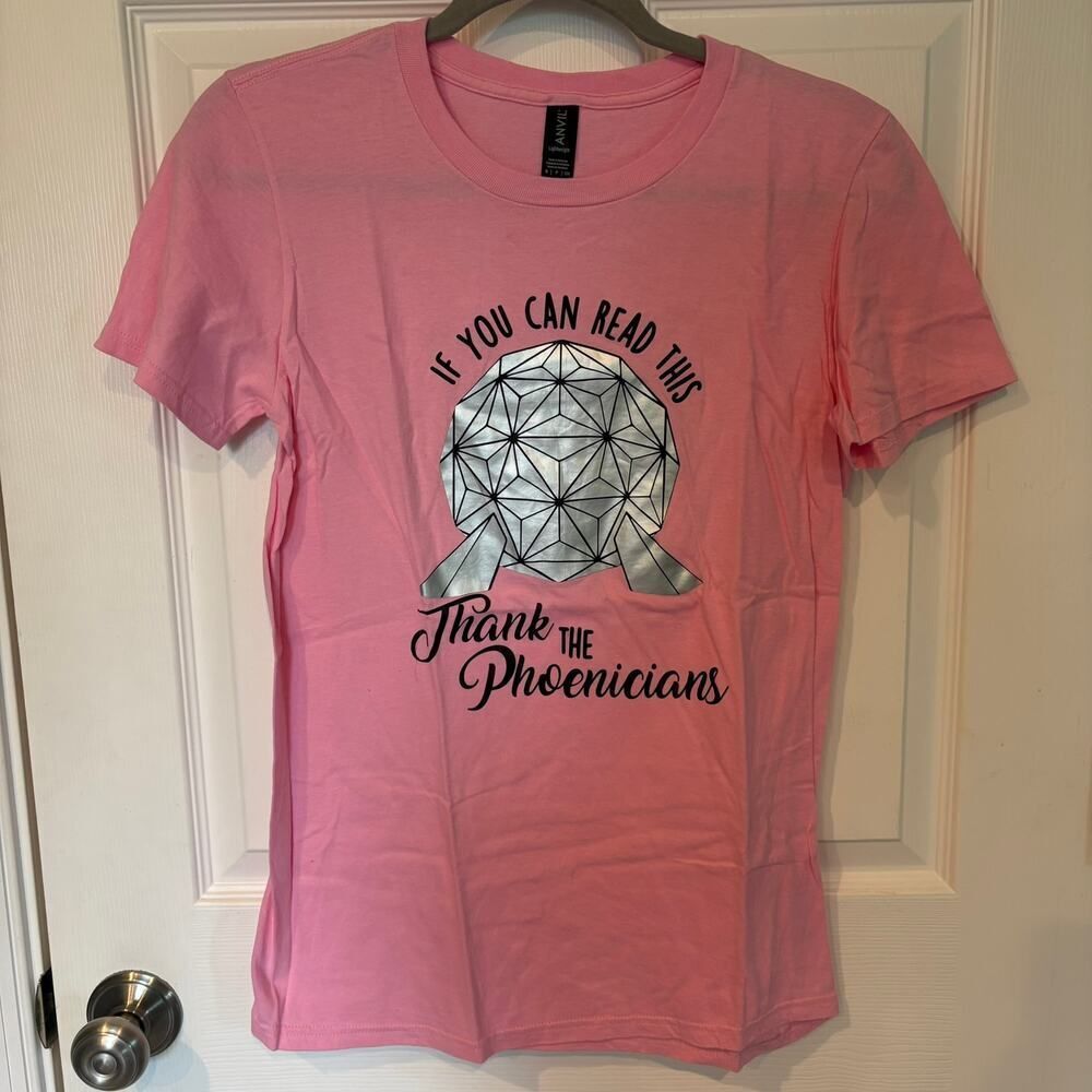 EPCOT Thank the Phoenicians Spaceship Earth Tee Pink Small